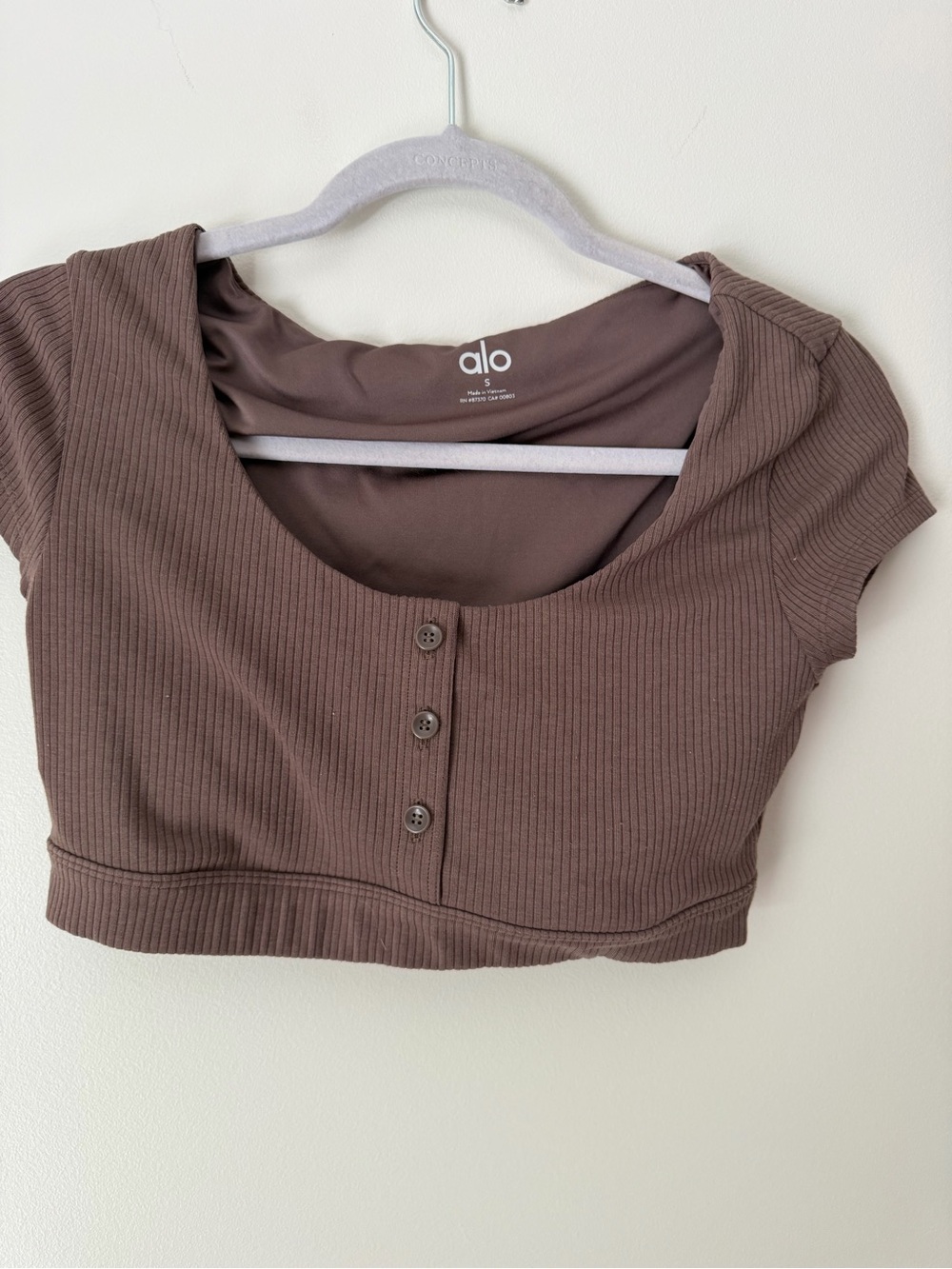 ALO Yoga Ribbed Henley Crop Top in Brown